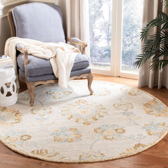 SAFAVIEH Blossom Hannah Floral Flowers Wool Area Rug, Beige/Sage, 6' x 6' Round