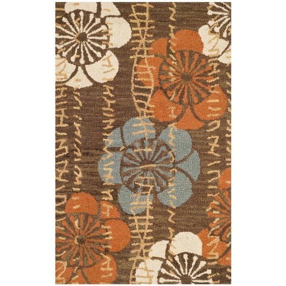 SAFAVIEH Blossom Heidi Floral Flowers Wool Area Rug, Brown/Multi, 2'6" x 4'