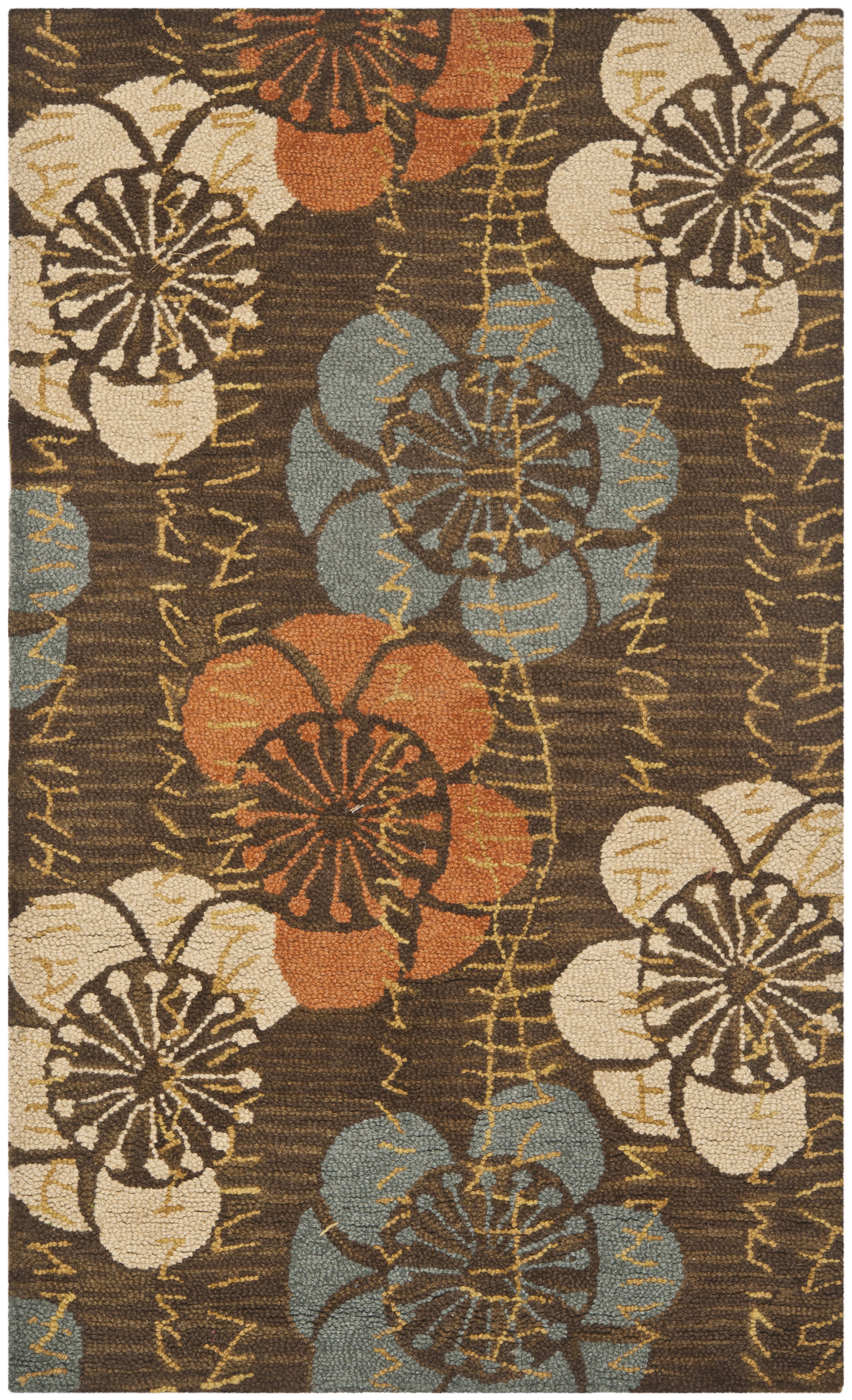 Hand-Tufted Brown and Multi Floral Wool Area Rug, 4' x 6'