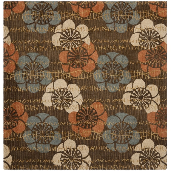 SAFAVIEH Blossom Heidi Floral Flowers Wool Area Rug, Brown/Multi, 6' x 6' Square