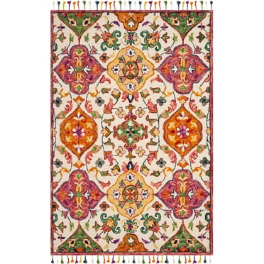 SAFAVIEH Blossom Ira Floral Wool Fringed Area Rug, Ivory/Multi, 3' x 5'