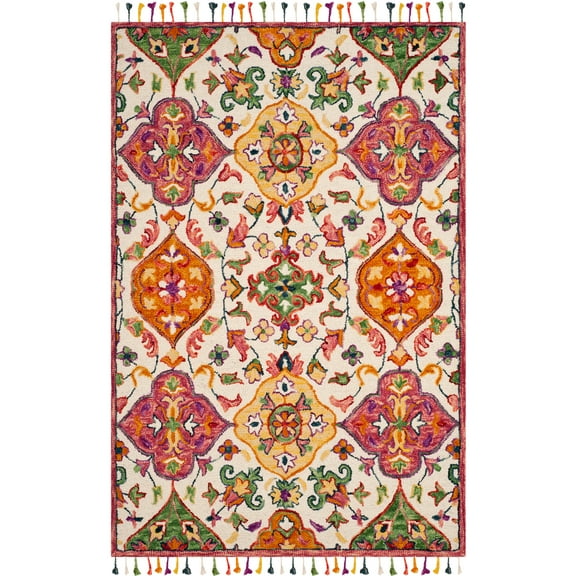 SAFAVIEH Blossom Ira Floral Wool Fringed Area Rug, Ivory/Multi, 3' x 5'