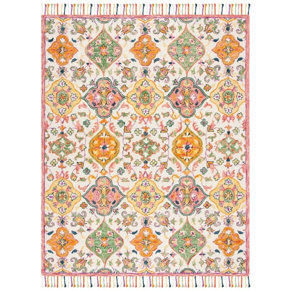 SAFAVIEH Blossom Ira Floral Wool Fringed Area Rug, Ivory/Multi, 8' x 10'