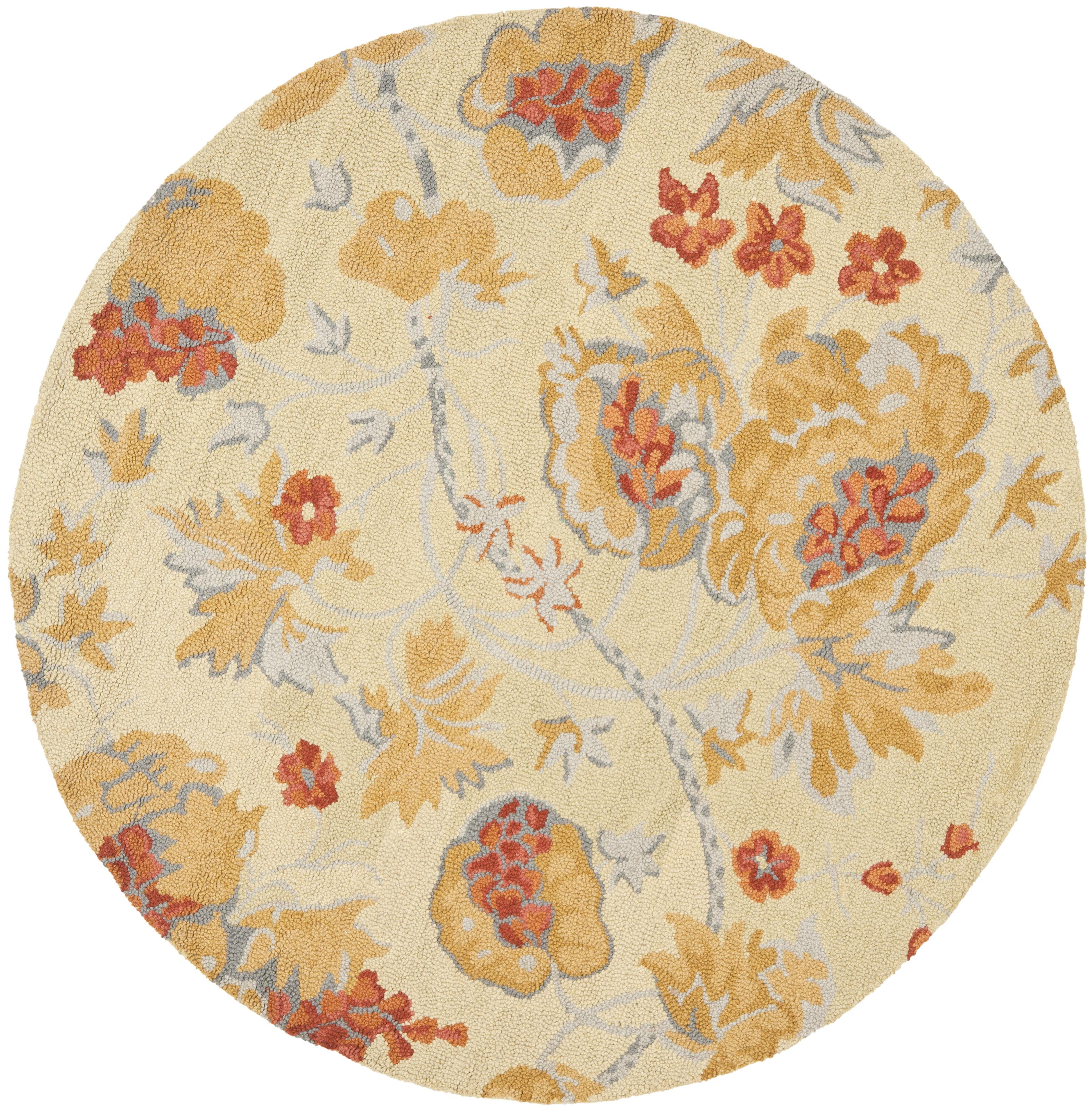 Handmade Blue Floral Tufted Wool Round Rug, 6 ft