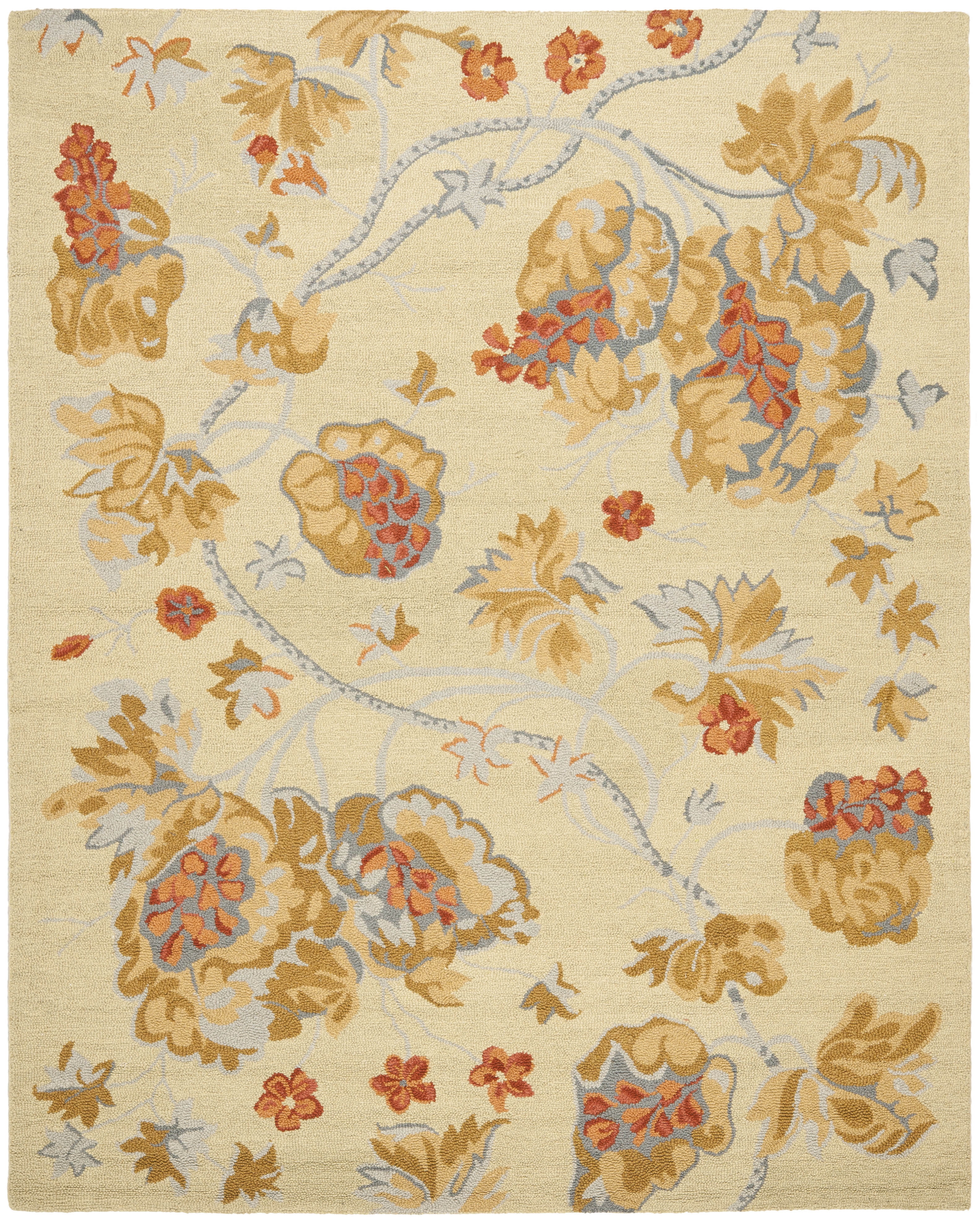 Beige Multicolor Floral Wool 8' x 10' Area Rug