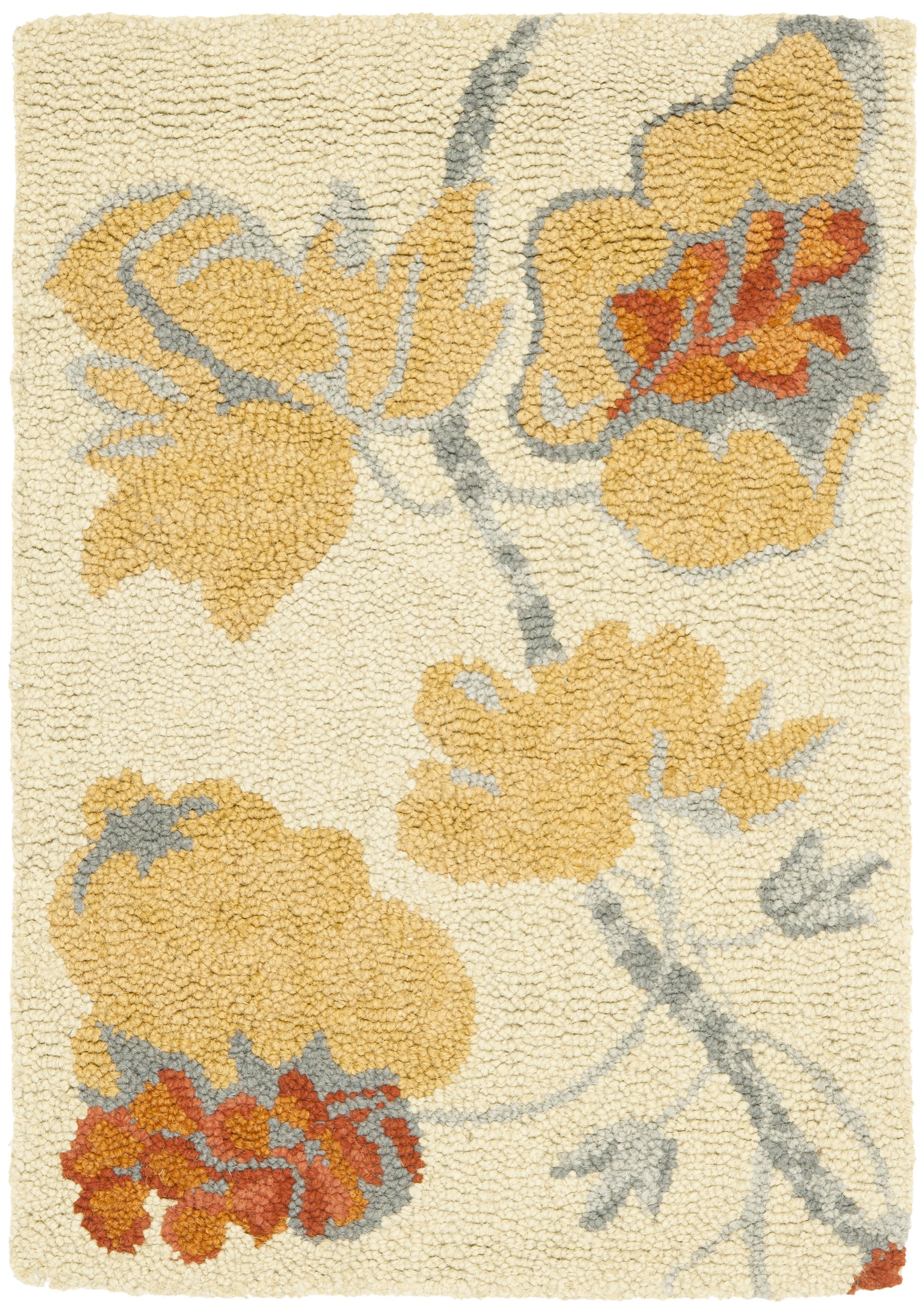 Handmade Beige and Blue Floral Wool Runner Rug