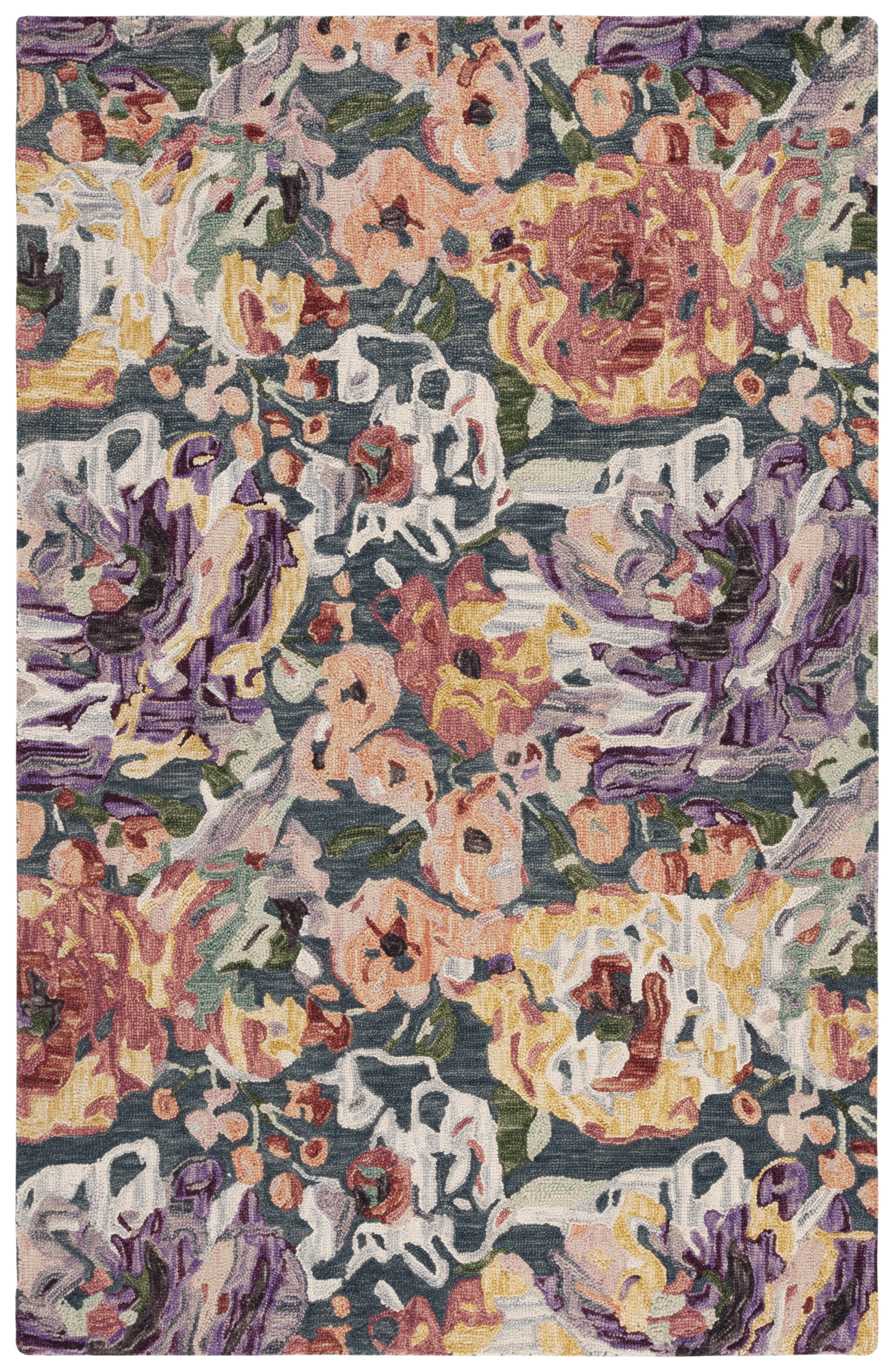 Handmade Blossom Chintz 5' x 8' Blue-Purple Wool Area Rug