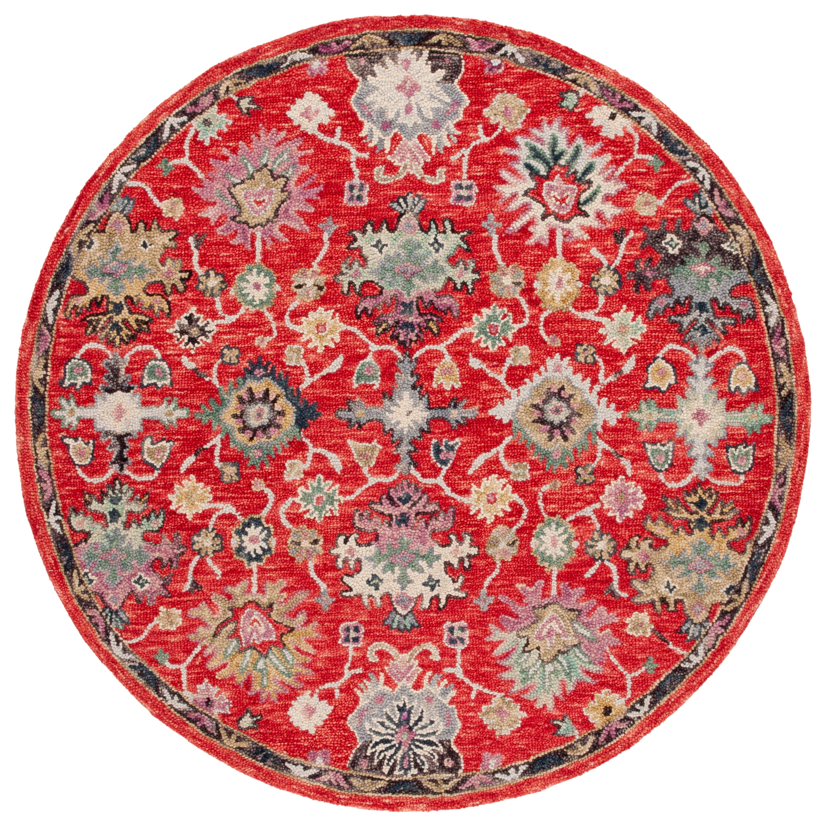 SAFAVIEH Blossom Jessamine Floral Area Rug, Red/Ivory, 6' x 6' Round
