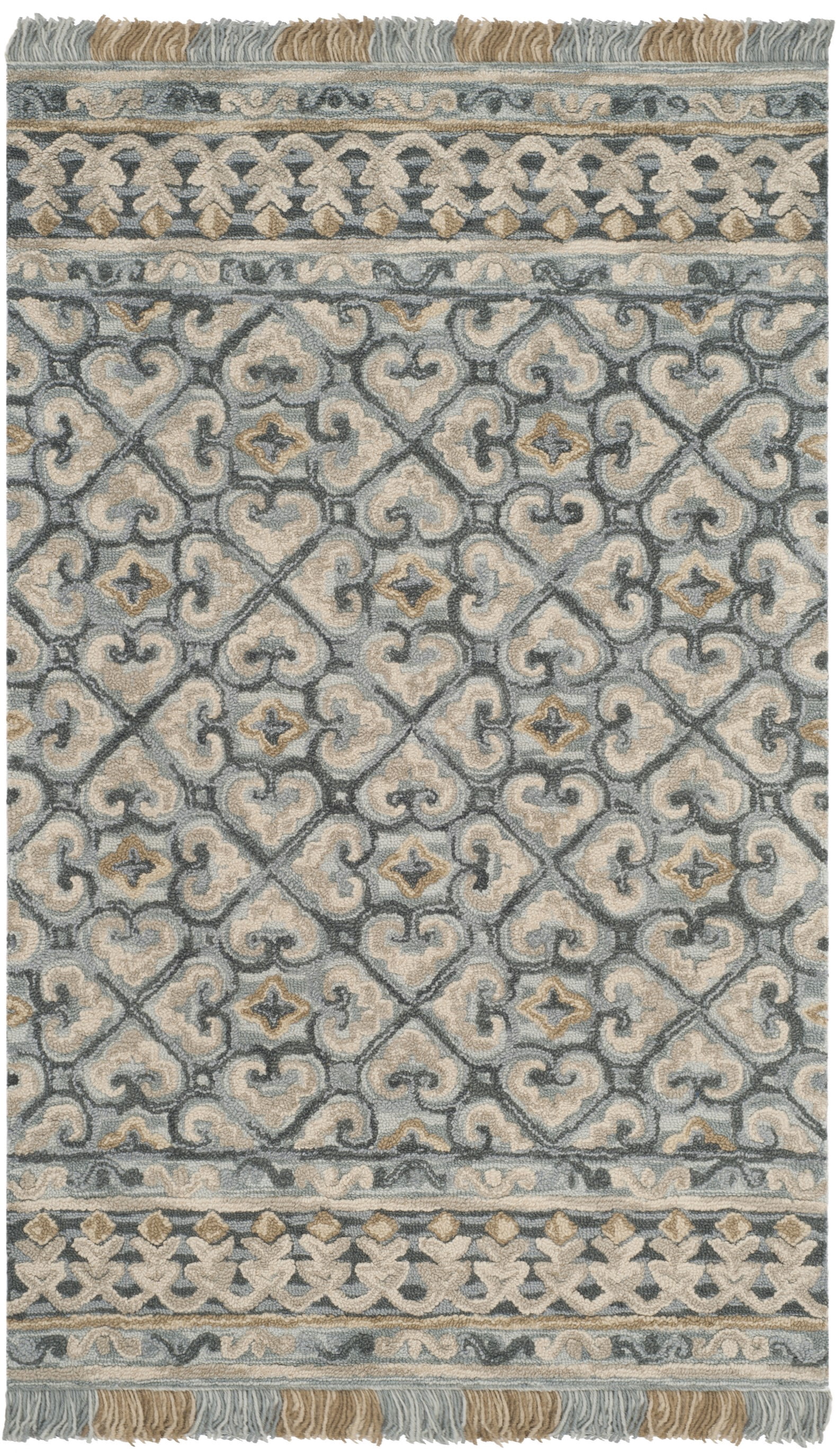 SAFAVIEH Blossom Jocelyne Geometric Area Rug, Light Beige/Blue, 5' x 8'
