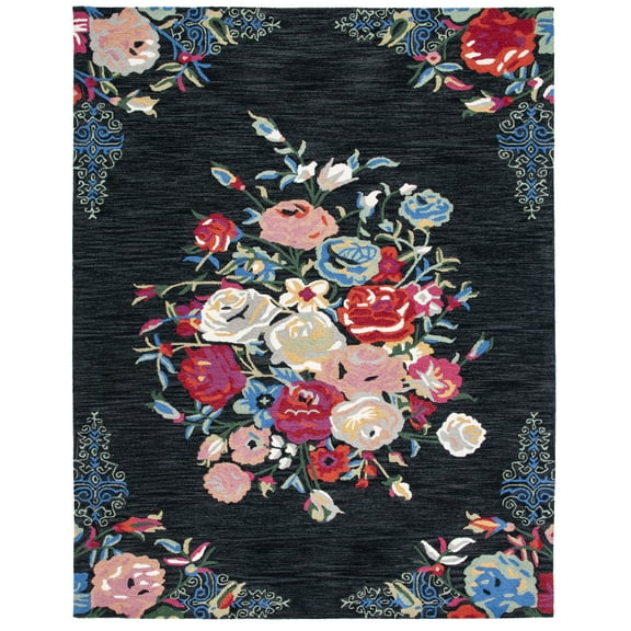 SAFAVIEH Blossom Jules Floral Area Rug, Black/Pink, 8' x 10'