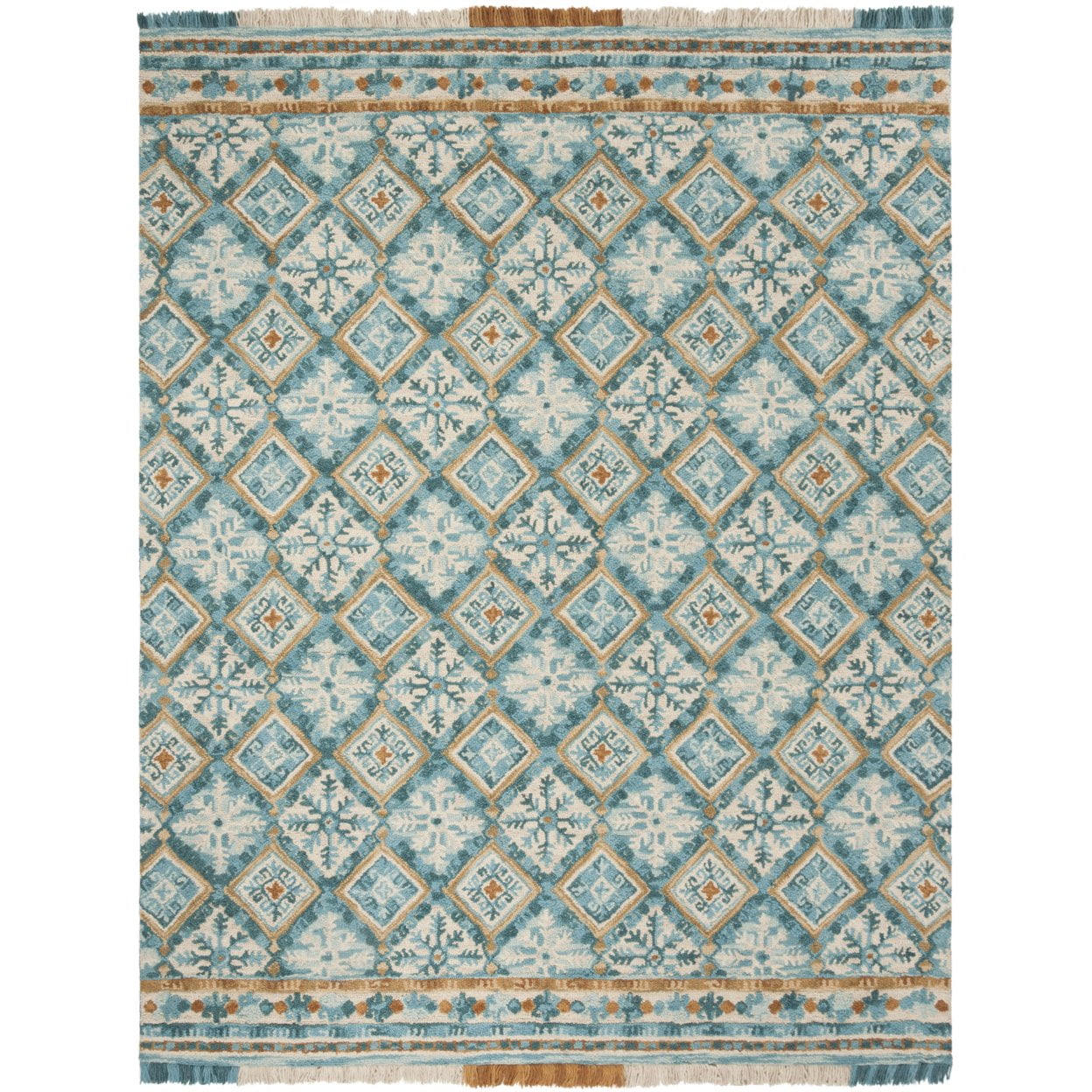 Ivory and Teal Floral Wool Tufted Runner Rug 2'3" x 8'