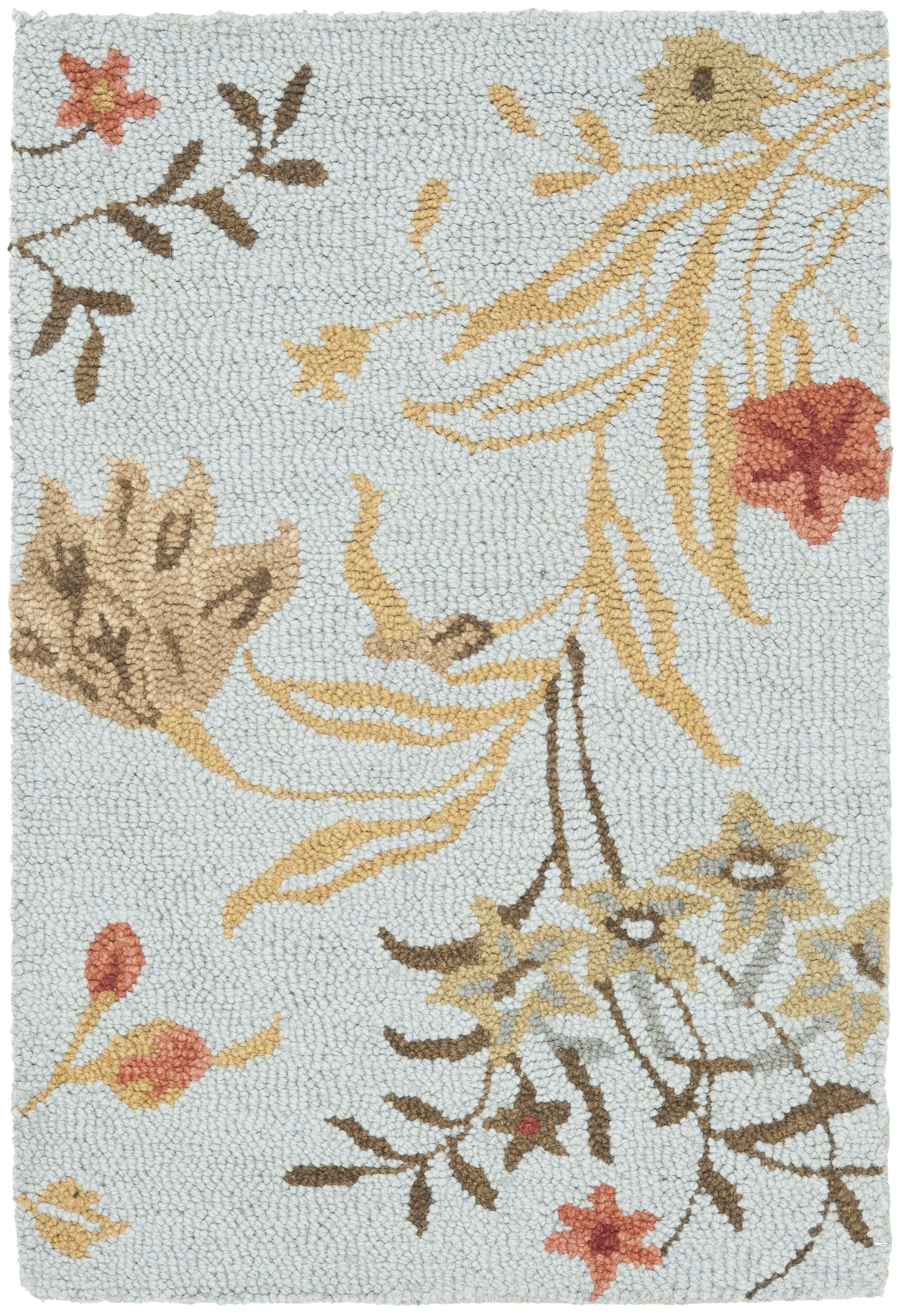 Blue Floral Hand-Tufted Wool 4' x 6' Area Rug