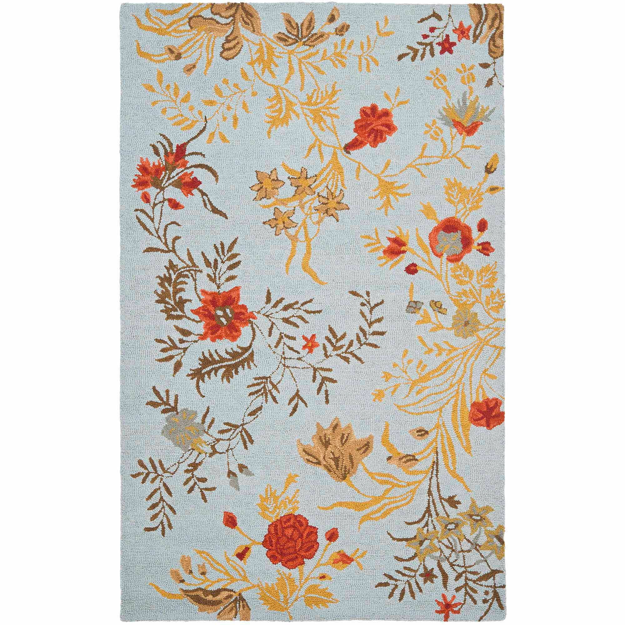 Blue Multi Floral Wool 8' x 10' Handmade Area Rug