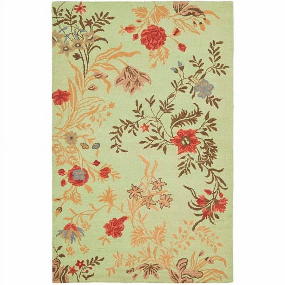 Handmade Light Green Floral Wool Rectangular Rug