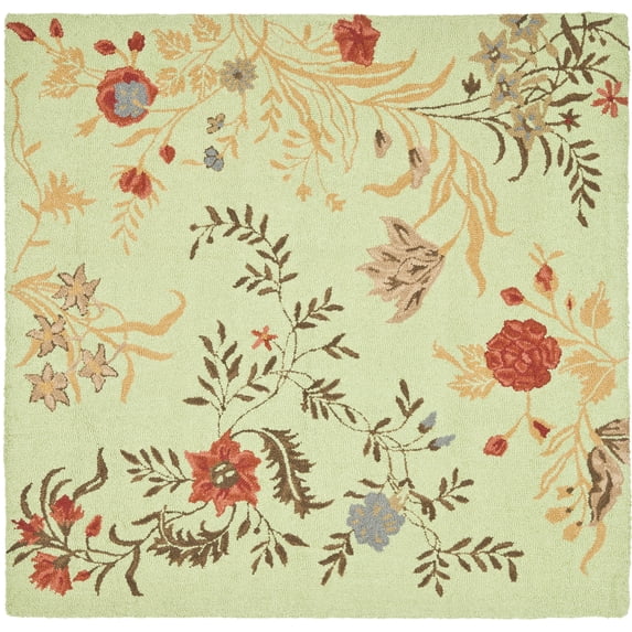 SAFAVIEH Blossom Kelly Floral Flower Wool Area Rug, Light Green/Multi, 6' x 6' Square