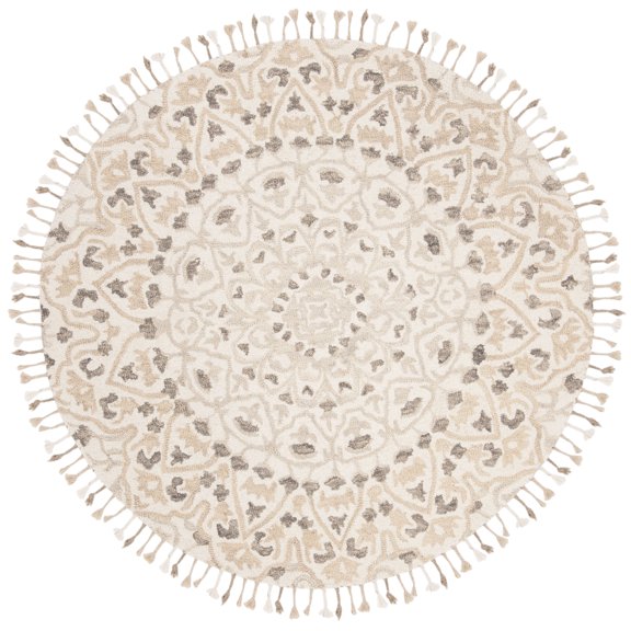 SAFAVIEH Blossom Kelvin Abstract Wool Area Rug, Ivory/Taupe, 4' x 4' Round
