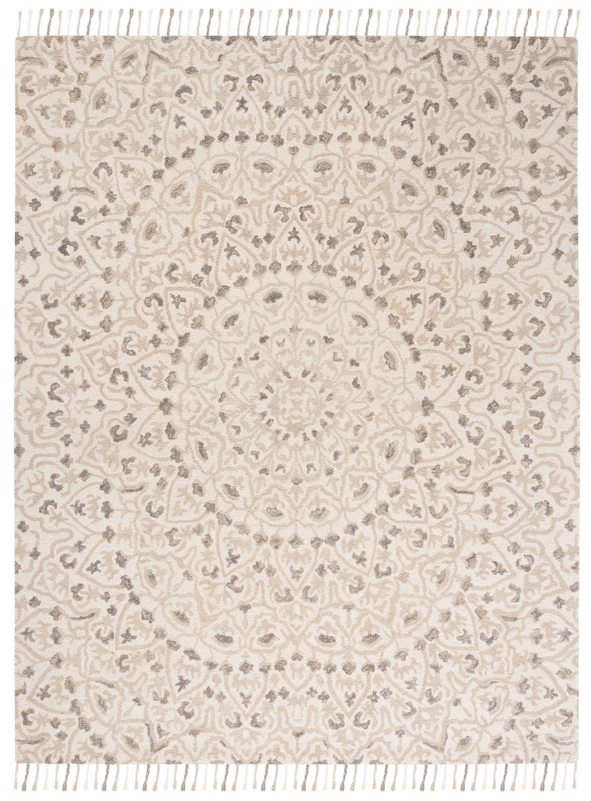 Hand-Tufted Ivory and Taupe Wool Floral Accent Rug, 2' x 3'