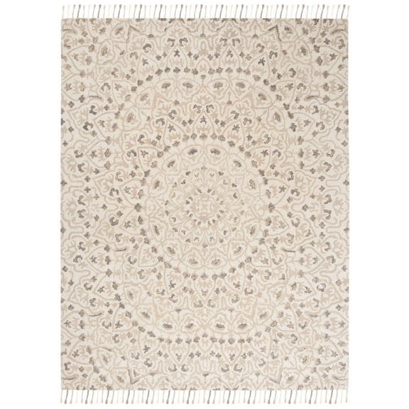SAFAVIEH Blossom Kelvin Abstract Wool Fringed Area Rug, Ivory/Taupe, 2' x 3'