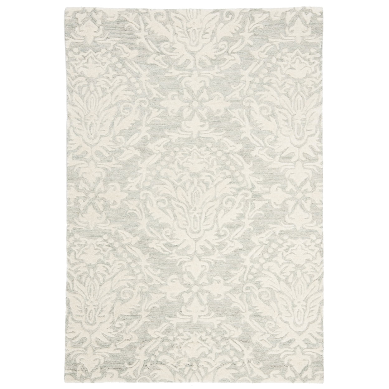 Sage and Ivory Floral Handmade Wool Area Rug 3' x 5'