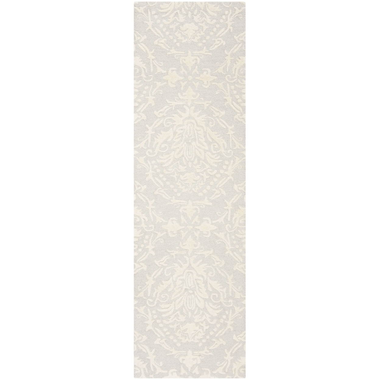 Light Grey and Ivory Floral Wool Runner Rug