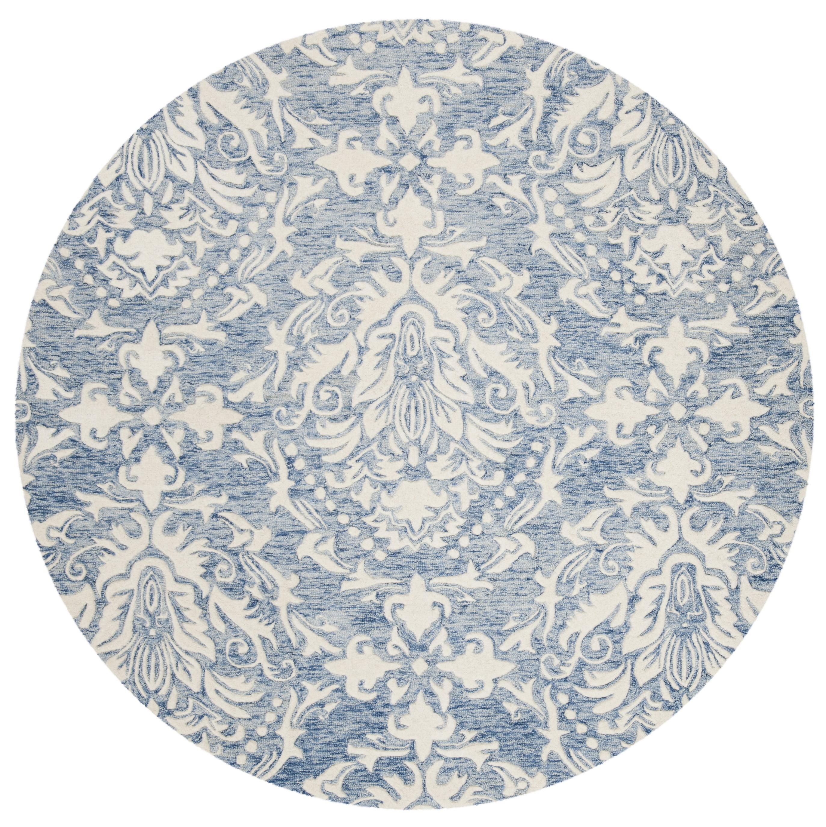 Handmade Floral Elegance Blue/Ivory Wool 6' Round Area Rug