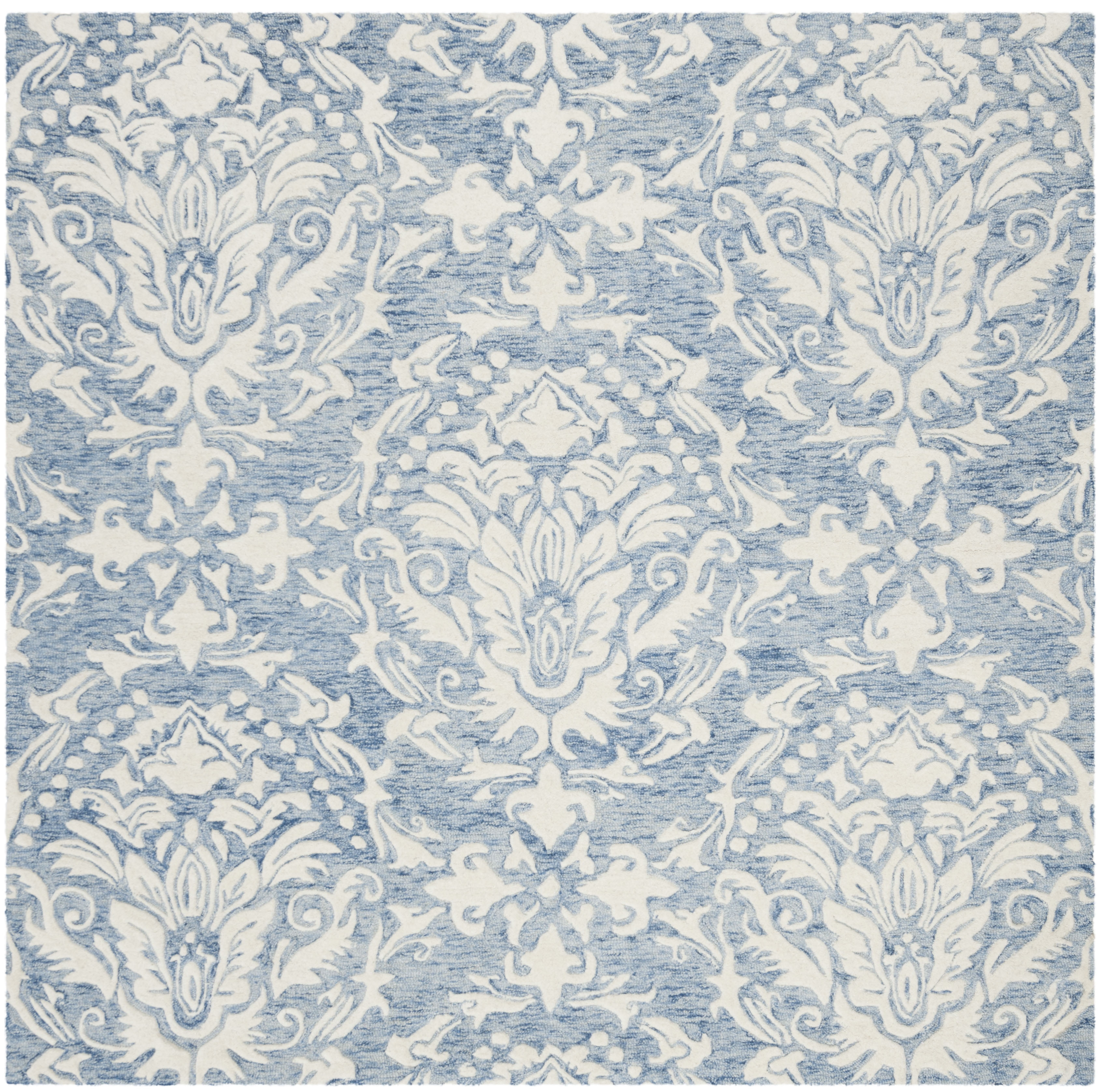 Handmade Blossom Blue/Ivory Wool 6' Square Floral Area Rug