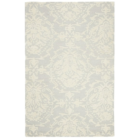 SAFAVIEH Blossom Kestrel Damask Wool Area Rug, Light Grey/Ivory, 4' x 6'