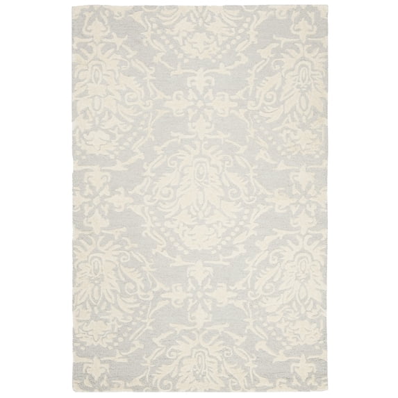 SAFAVIEH Blossom Kestrel Damask Wool Area Rug, Light Grey/Ivory, 4' x 6'