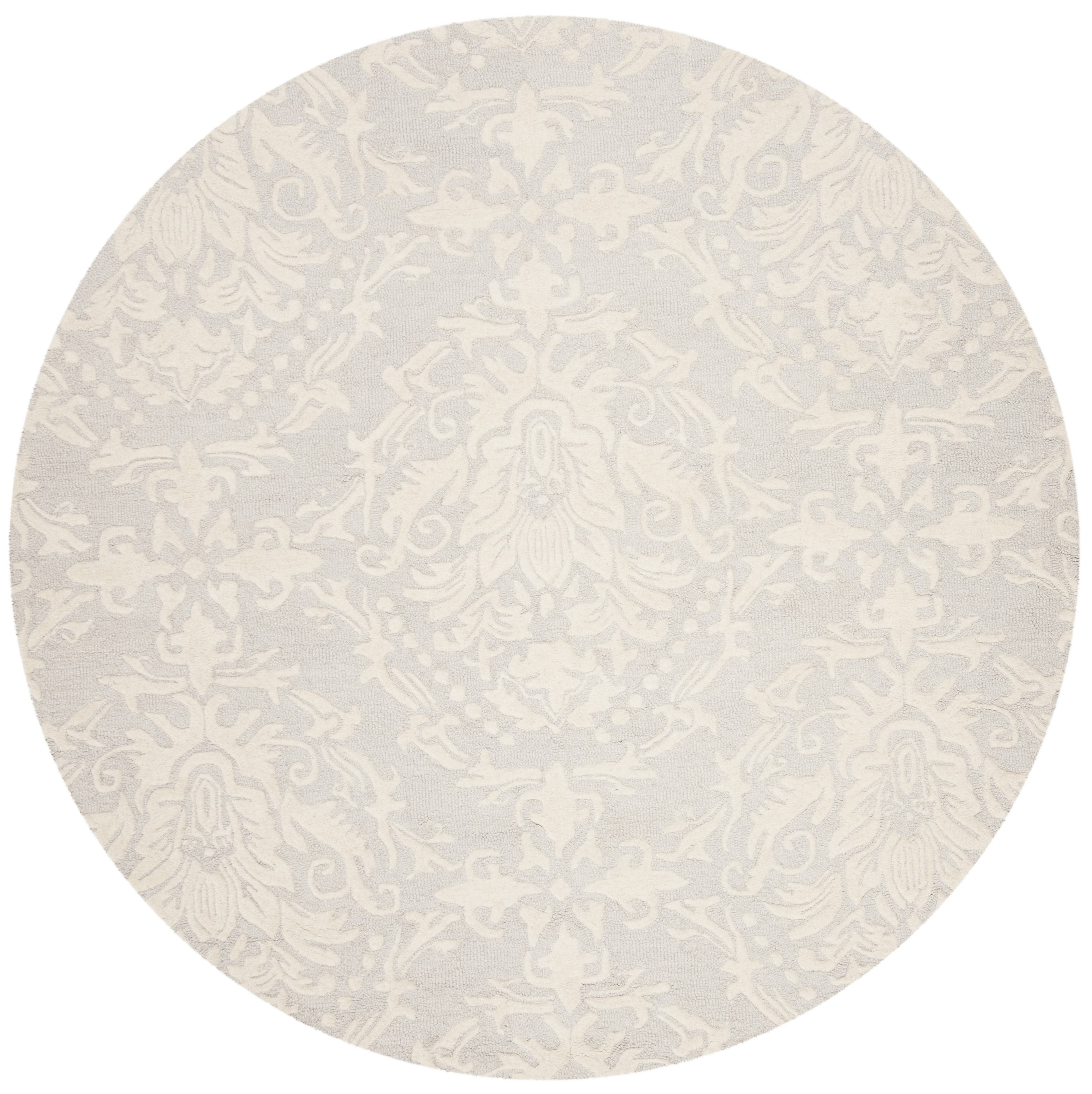 SAFAVIEH Blossom Kestrel Damask Wool Area Rug, Light Grey/Ivory, 6' x 6' Round