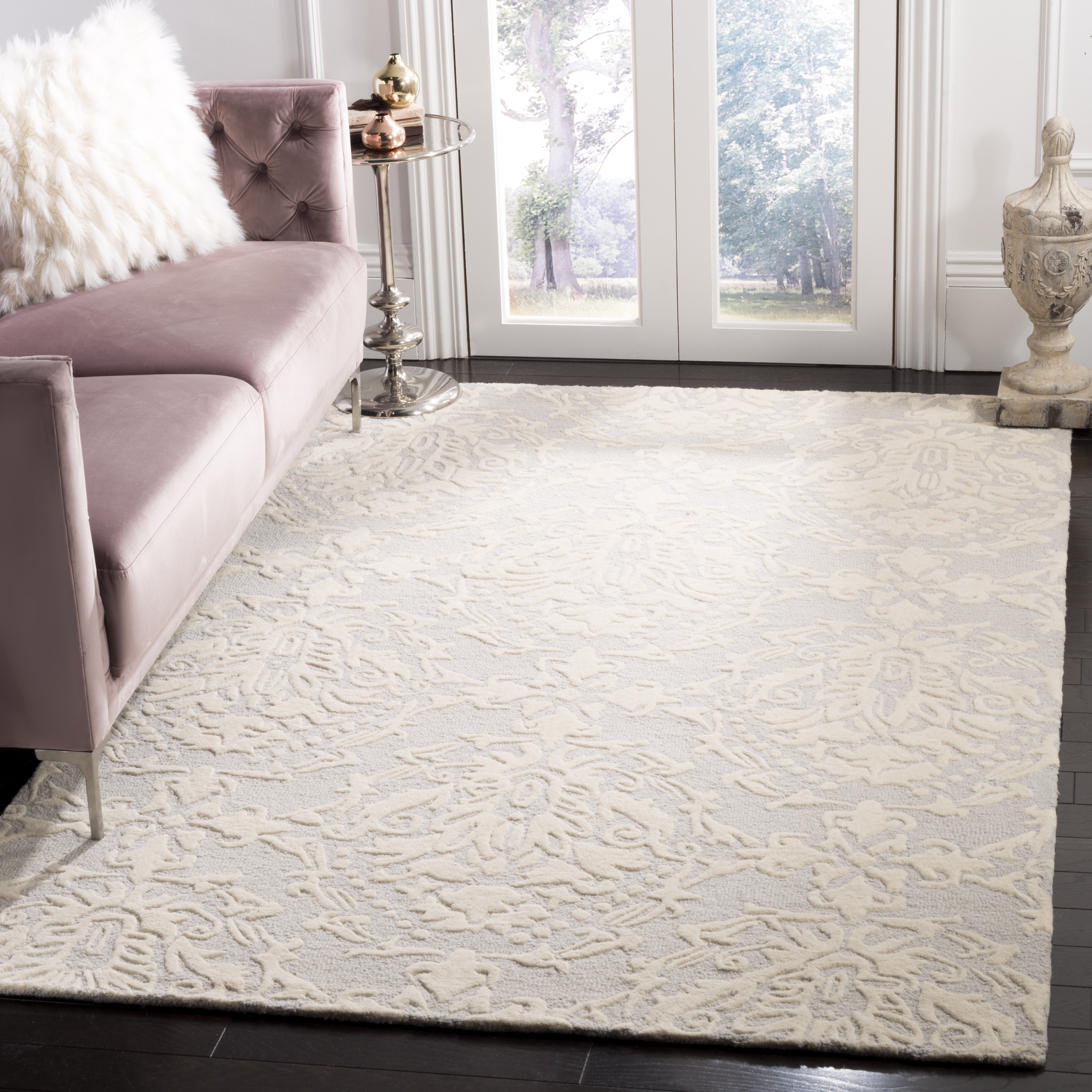 Ivory Floral Handmade Tufted Wool Square Area Rug