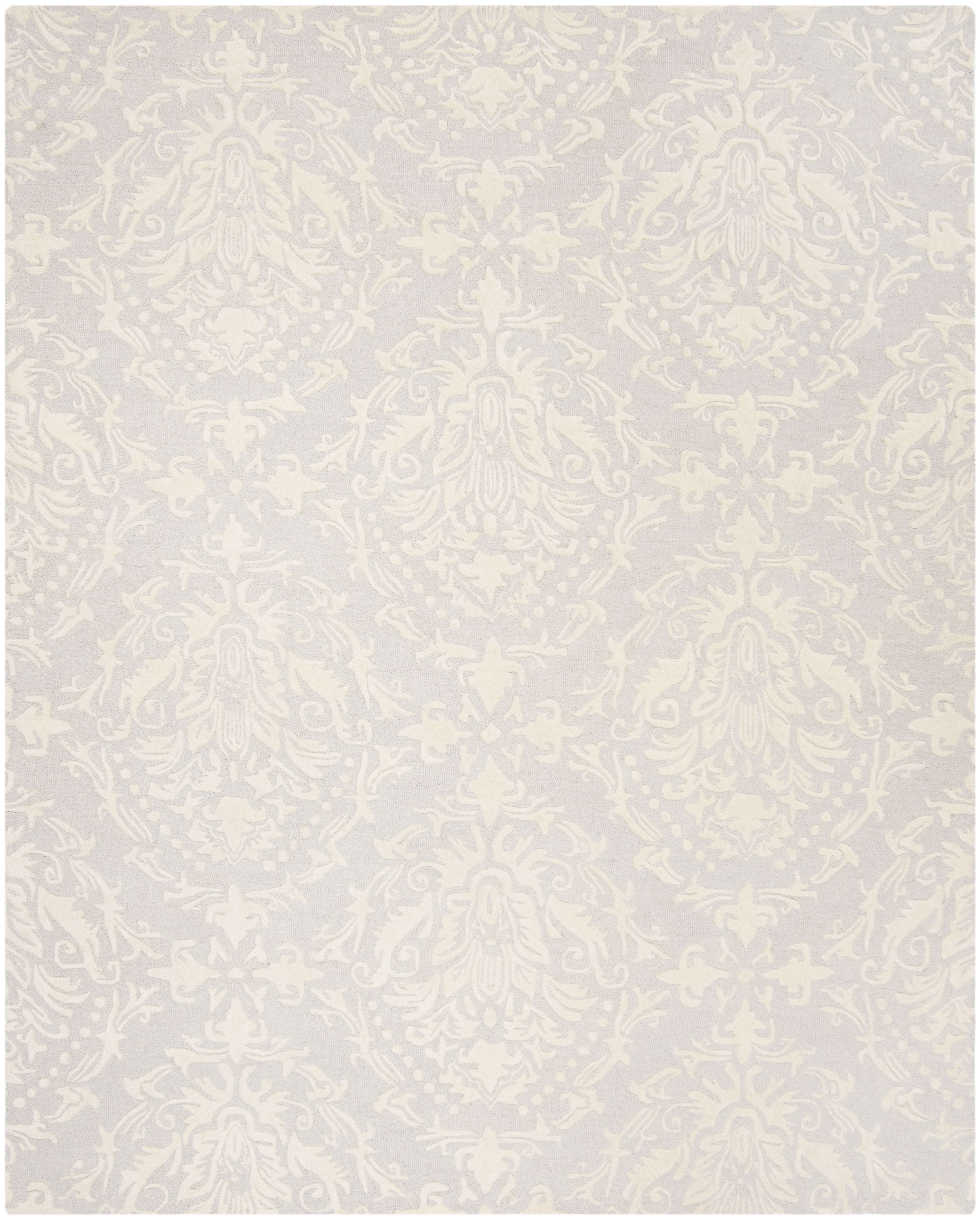 Light Grey and Ivory 8' x 10' Floral Wool Area Rug