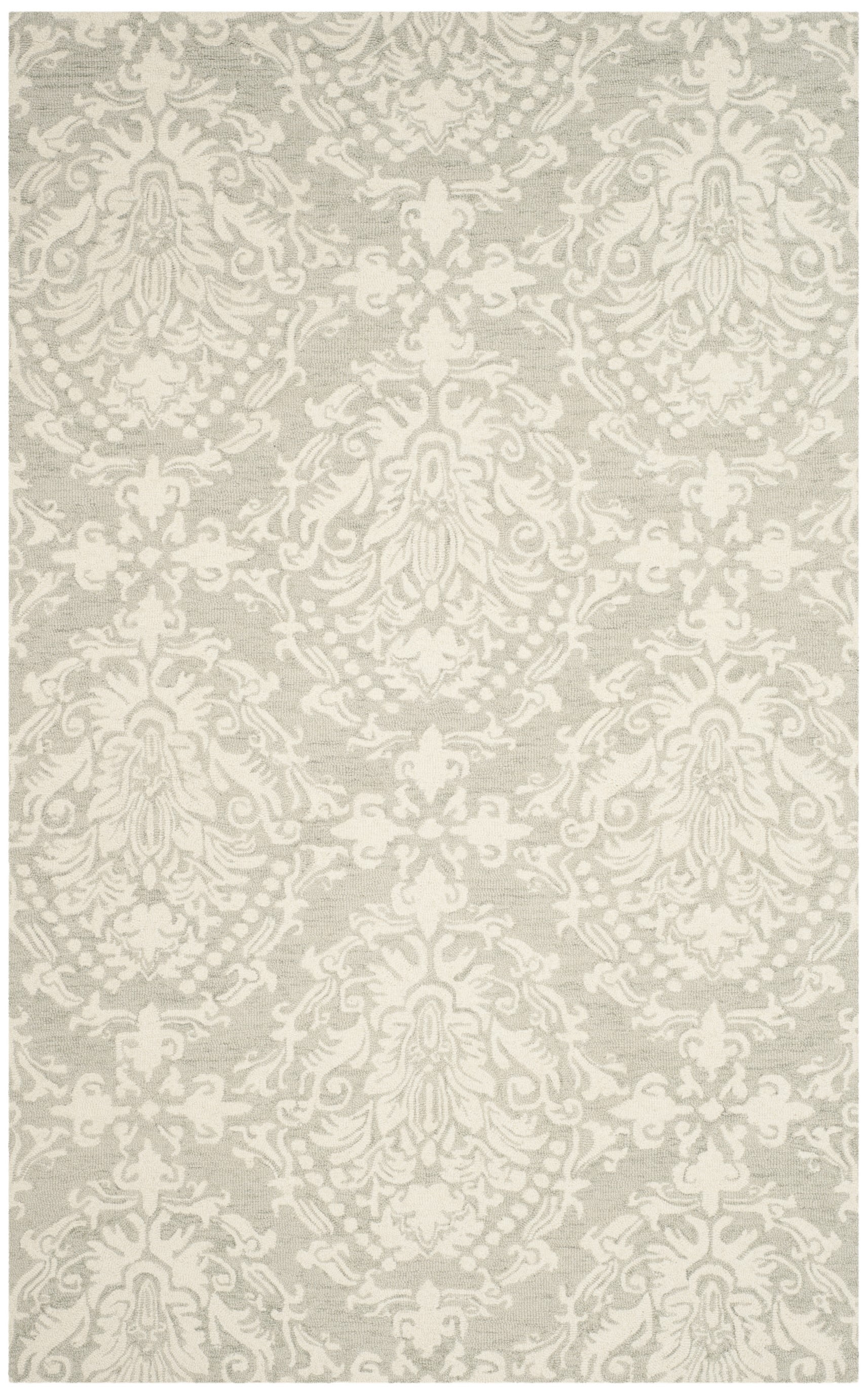 Sage and Ivory Floral Hand-Tufted Wool Area Rug 5' x 8'