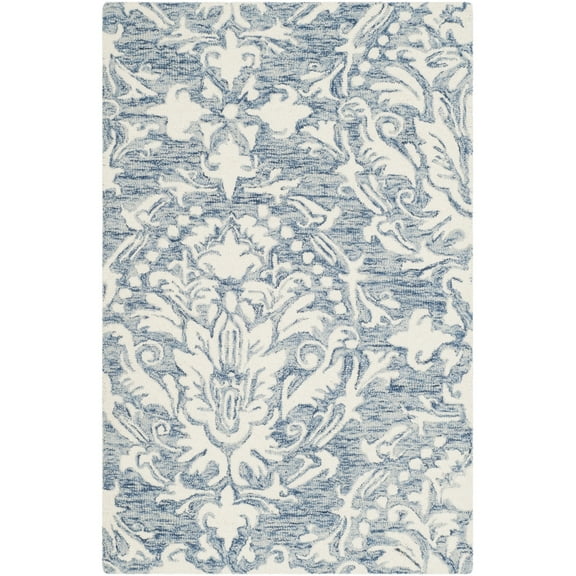 SAFAVIEH Blossom Kestrel Geometric Wool Area Rug, Blue/Ivory, 2'6" x 4'