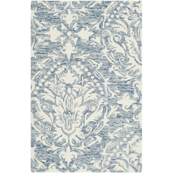 SAFAVIEH Blossom Kestrel Geometric Wool Area Rug, Blue/Ivory, 2'6" x 4'