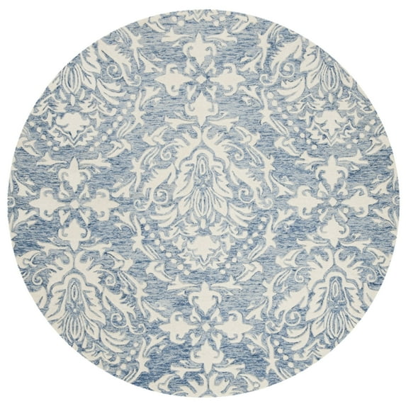 SAFAVIEH Blossom Kestrel Geometric Wool Area Rug, Blue/Ivory, 4' x 4' Round