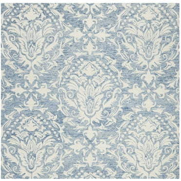 SAFAVIEH Blossom Kestrel Geometric Wool Area Rug, Blue/Ivory, 4' x 4' Square