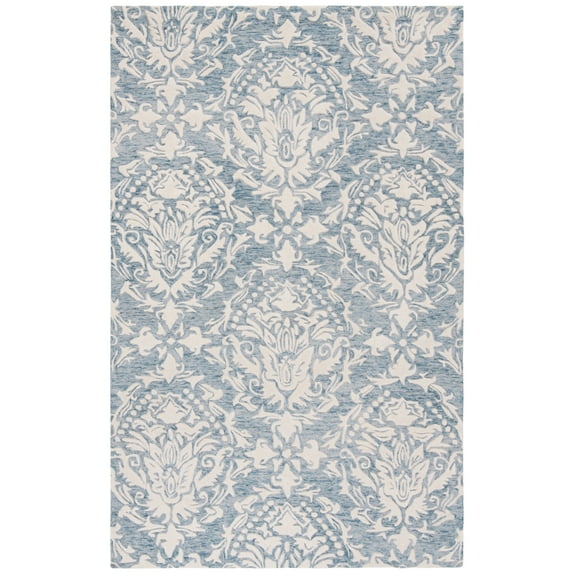 SAFAVIEH Blossom Kestrel Geometric Wool Area Rug, Blue/Ivory, 6' x 9'
