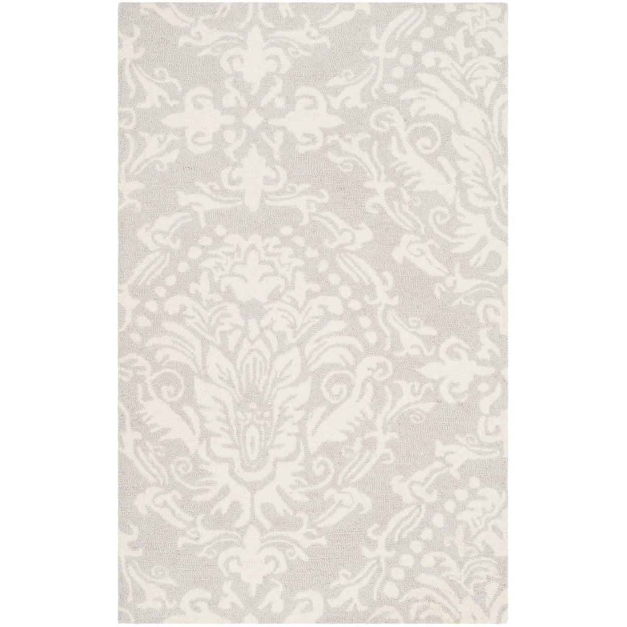 Handmade Light Grey and Ivory Floral Wool Area Rug