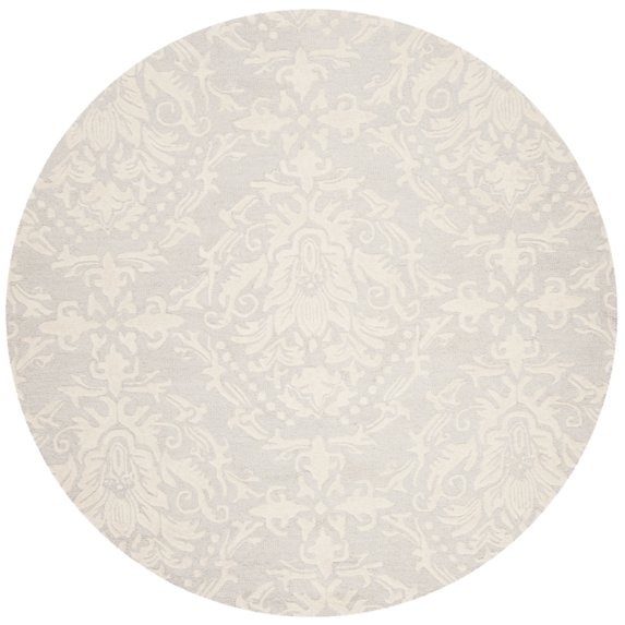 SAFAVIEH Blossom Kestrel Geometric Wool Area Rug, Light Grey/Ivory, 4' x 4' Round
