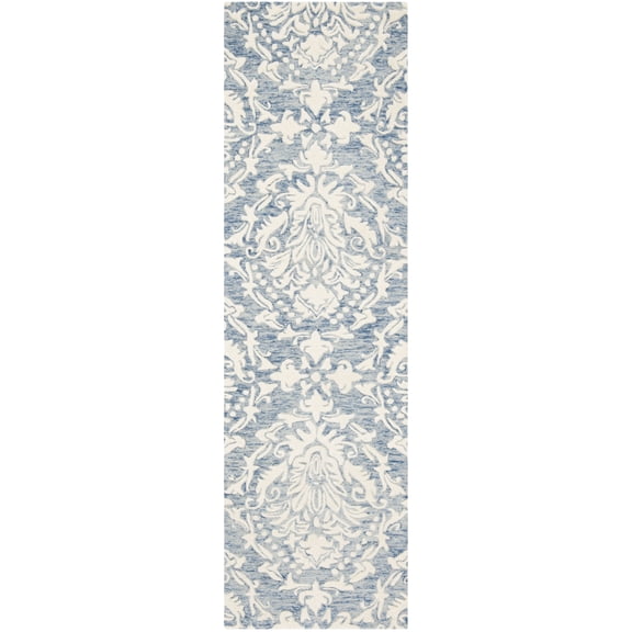 SAFAVIEH Blossom Kestrel Geometric Wool Runner Rug, Blue/Ivory, 2'3" x 14'
