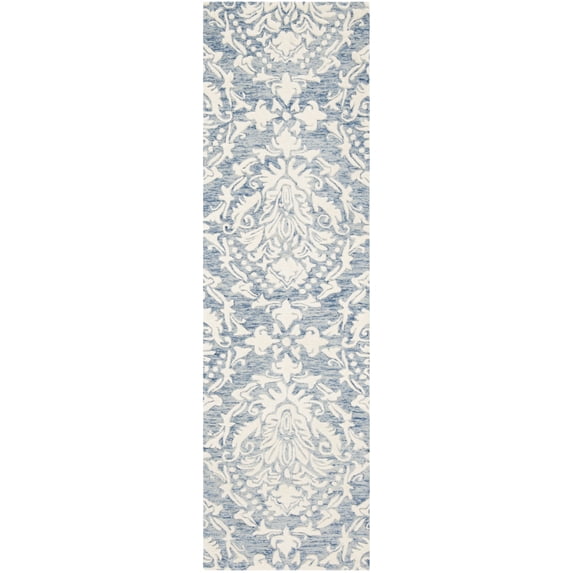 SAFAVIEH Blossom Kestrel Geometric Wool Runner Rug, Blue/Ivory, 2'3" x 6'