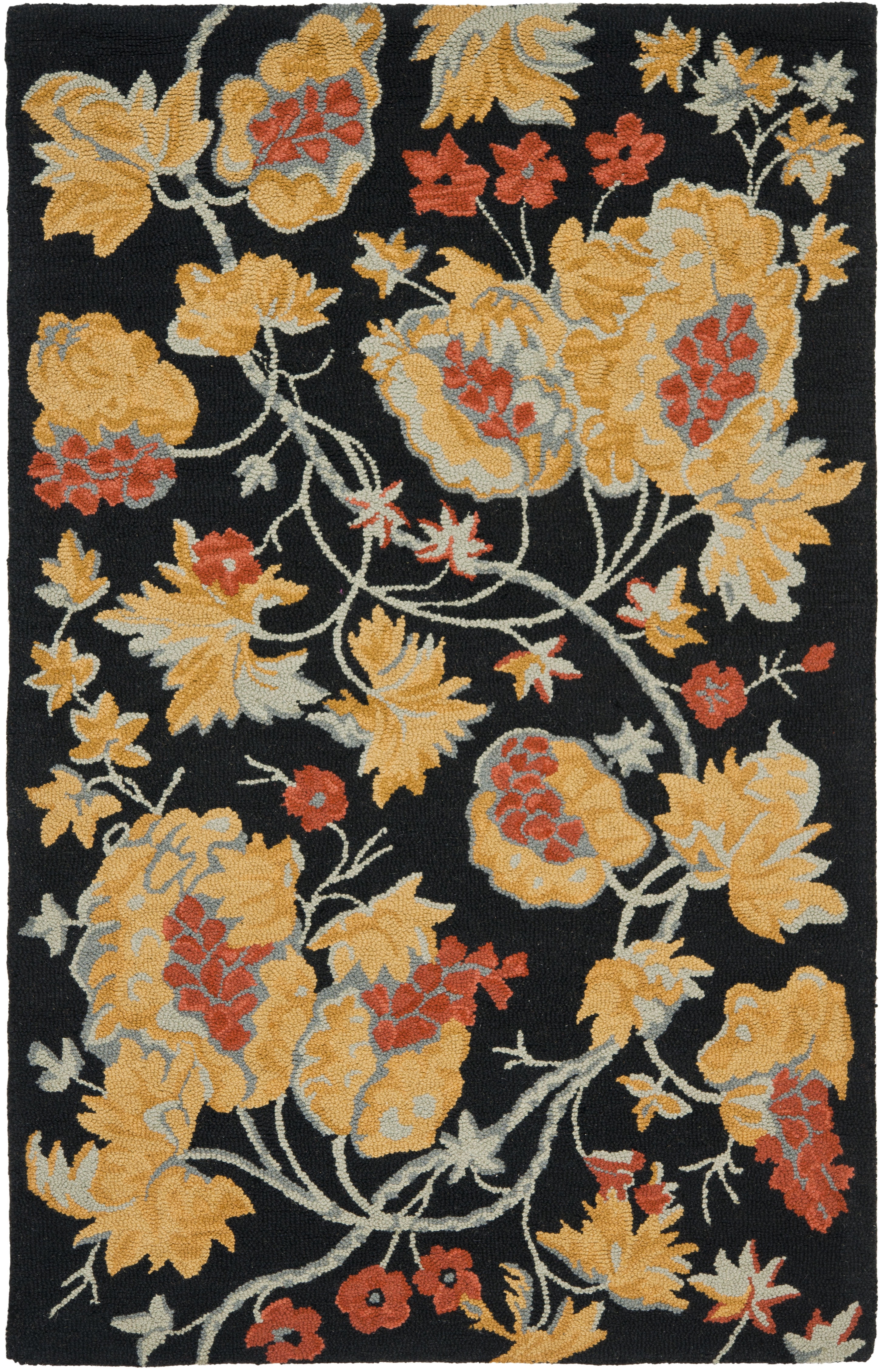 Hand-Knotted Black Wool Rectangular Rug 4' x 6'