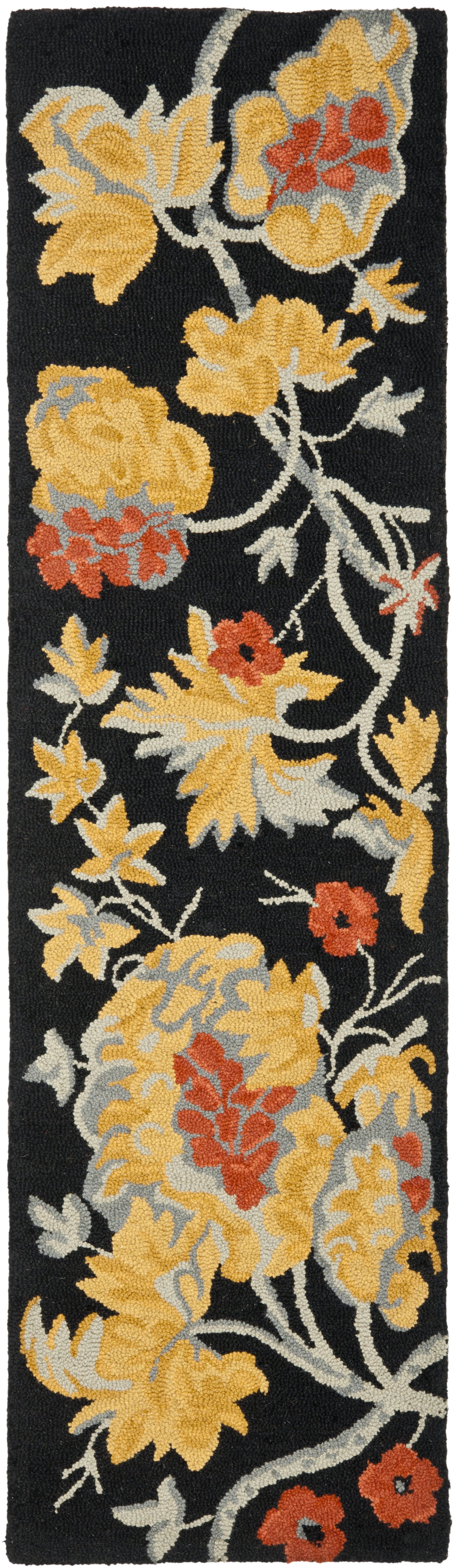 Black Floral Hand-Tufted Wool Runner Rug 2'3" x 8'
