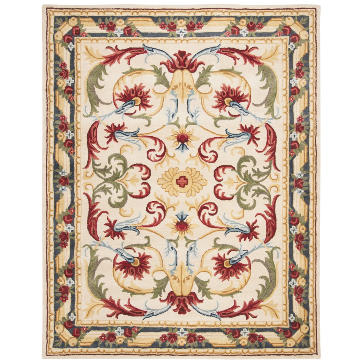Ivory Floral Handmade Tufted Wool Round Rug, 4' x 6'
