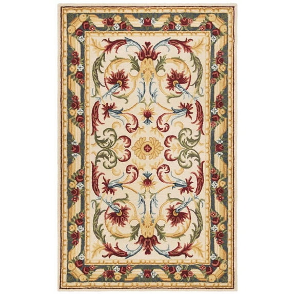 SAFAVIEH Blossom Lakisha Floral Bordered Wool Area Rug, Ivory/Green, 5' x 8'
