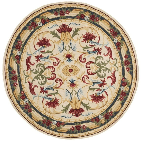 SAFAVIEH Blossom Lakisha Floral Bordered Wool Area Rug, Ivory/Green, 6' x 6' Round
