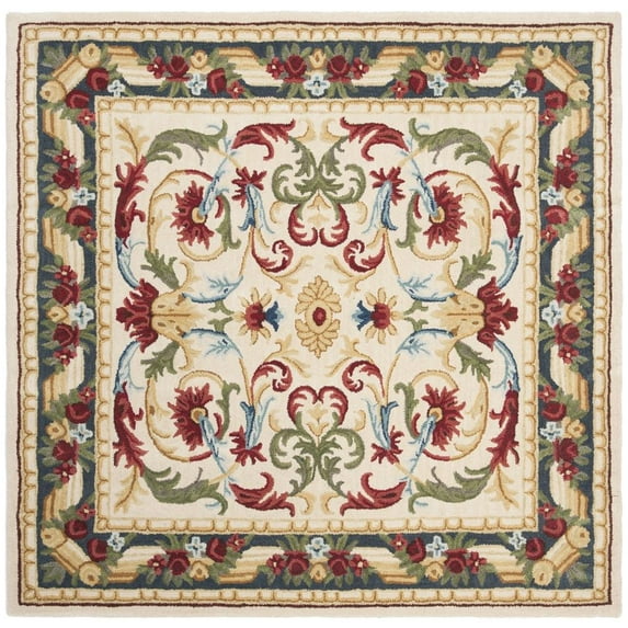 SAFAVIEH Blossom Lakisha Floral Bordered Wool Area Rug, Ivory/Green, 6' x 6' Square