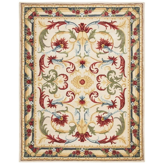 SAFAVIEH Blossom Lakisha Floral Bordered Wool Area Rug, Ivory/Green, 8' x 10'