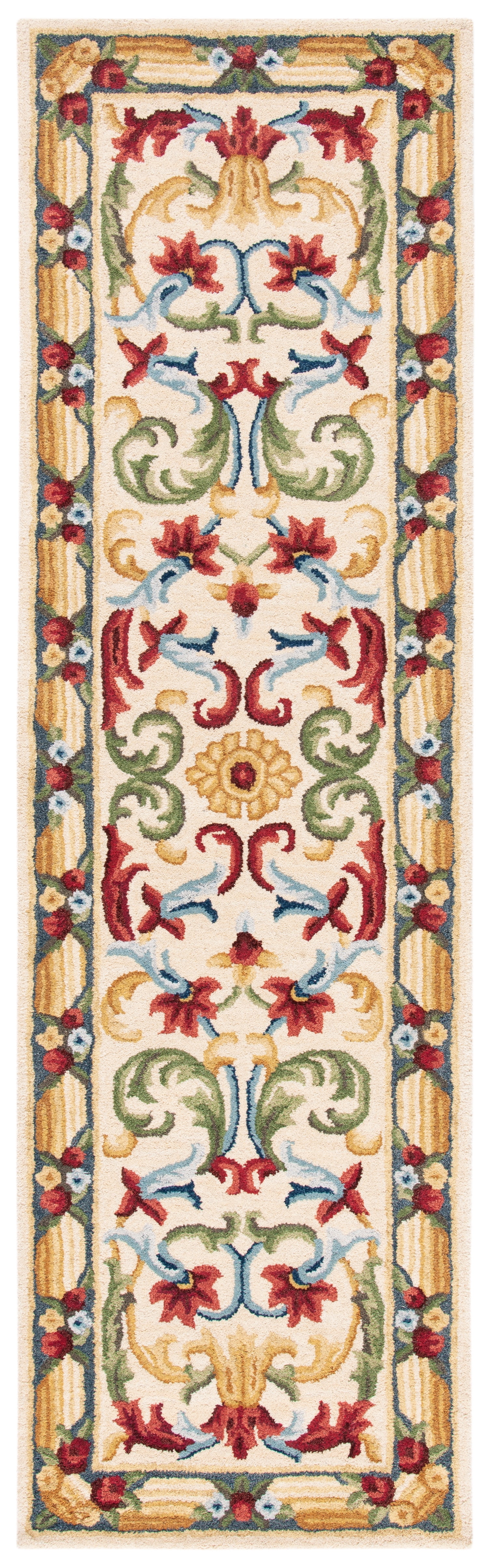 SAFAVIEH Blossom Lakisha Floral Bordered Wool Runner Rug, Ivory/Green, 2'3" x 8'