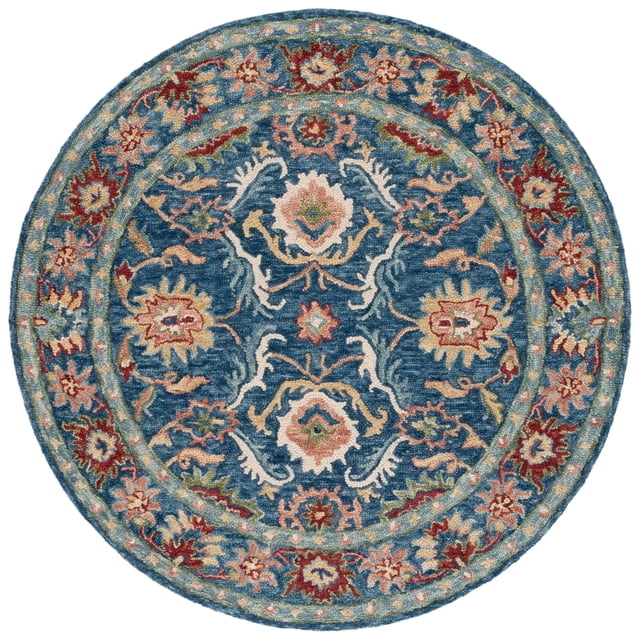 SAFAVIEH Blossom Lars Floral Area Rug, Blue/Green, 6' x 6' Round ...
